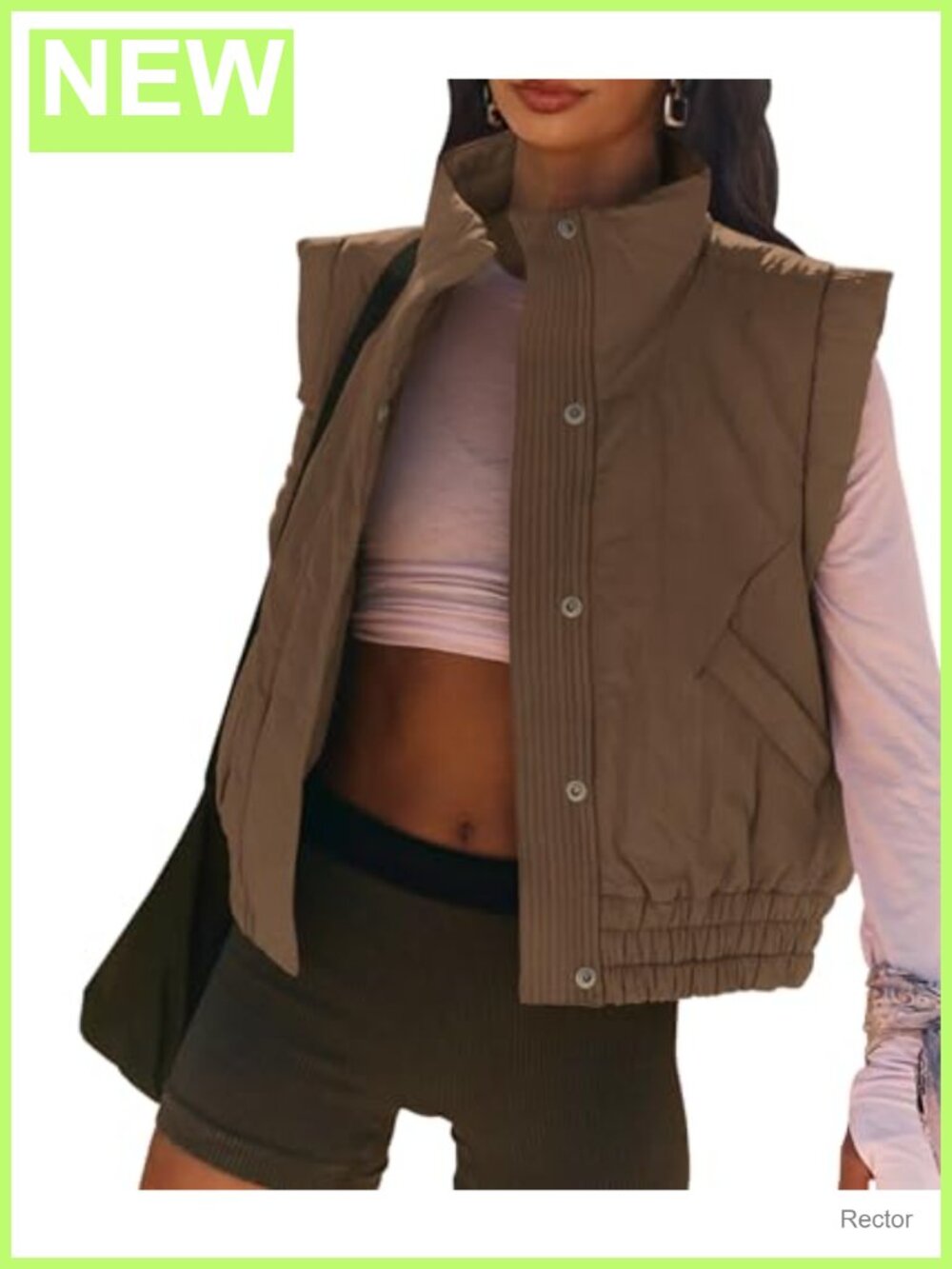 Lightweight Quilted Puffer Vest Button Down Crop Sleeveless Fall Winter